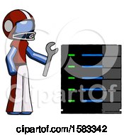 Poster, Art Print Of Blue Football Player Man Server Administrator Doing Repairs