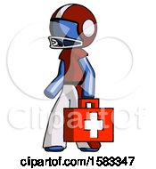 Poster, Art Print Of Blue Football Player Man Walking With Medical Aid Briefcase To Left