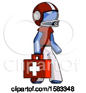 Poster, Art Print Of Blue Football Player Man Walking With Medical Aid Briefcase To Right