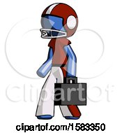 Poster, Art Print Of Blue Football Player Man Walking With Briefcase To The Left
