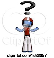 Poster, Art Print Of Blue Football Player Man With Question Mark Above Head Confused