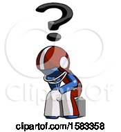 Poster, Art Print Of Blue Football Player Man Thinker Question Mark Concept