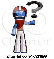 Poster, Art Print Of Blue Football Player Man Holding Question Mark To Right