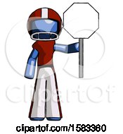 Poster, Art Print Of Blue Football Player Man Holding Stop Sign
