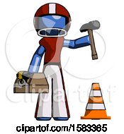 Poster, Art Print Of Blue Football Player Man Under Construction Concept Traffic Cone And Tools