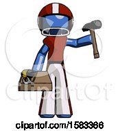 Poster, Art Print Of Blue Football Player Man Holding Tools And Toolchest Ready To Work