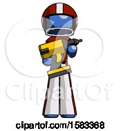 Poster, Art Print Of Blue Football Player Man Holding Large Drill