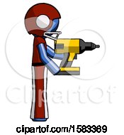 Blue Football Player Man Using Drill Drilling Something On Right Side