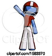 Poster, Art Print Of Blue Football Player Man Waving Emphatically With Right Arm