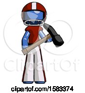 Poster, Art Print Of Blue Football Player Man Holding Hammer Ready To Work