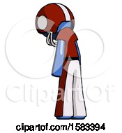 Poster, Art Print Of Blue Football Player Man Depressed With Head Down Back To Viewer Left