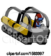 Poster, Art Print Of Blue Football Player Man Driving Amphibious Tracked Vehicle Top Angle View