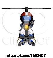Poster, Art Print Of Blue Football Player Man Flying In Gyrocopter Front View