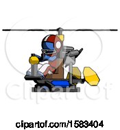 Poster, Art Print Of Blue Football Player Man Flying In Gyrocopter Front Side Angle View
