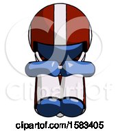 Poster, Art Print Of Blue Football Player Man Sitting With Head Down Facing Forward