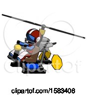 Poster, Art Print Of Blue Football Player Man Flying In Gyrocopter Front Side Angle Top View
