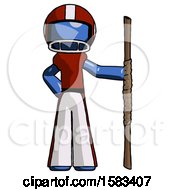 Poster, Art Print Of Blue Football Player Man Holding Staff Or Bo Staff