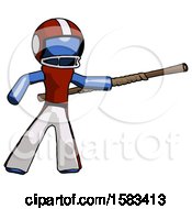 Poster, Art Print Of Blue Football Player Man Bo Staff Pointing Right Kung Fu Pose
