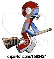 Poster, Art Print Of Blue Football Player Man Flying On Broom
