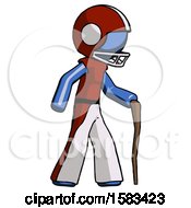 Poster, Art Print Of Blue Football Player Man Walking With Hiking Stick