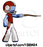 Poster, Art Print Of Blue Football Player Man Pointing With Hiking Stick