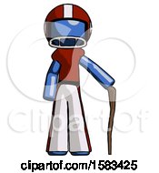 Poster, Art Print Of Blue Football Player Man Standing With Hiking Stick