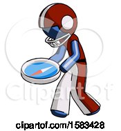 Blue Football Player Man Walking With Large Compass