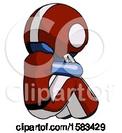 Poster, Art Print Of Blue Football Player Man Sitting With Head Down Back View Facing Right