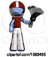 Poster, Art Print Of Blue Football Player Man Holding Feather Duster Facing Forward