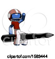 Poster, Art Print Of Blue Football Player Man Riding A Pen Like A Giant Rocket