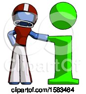 Poster, Art Print Of Blue Football Player Man With Info Symbol Leaning Up Against It