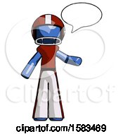 Poster, Art Print Of Blue Football Player Man With Word Bubble Talking Chat Icon