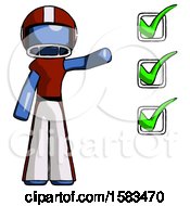 Poster, Art Print Of Blue Football Player Man Standing By List Of Checkmarks