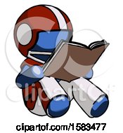 Poster, Art Print Of Blue Football Player Man Reading Book While Sitting Down