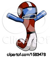Poster, Art Print Of Blue Football Player Man Jumping Or Kneeling With Gladness
