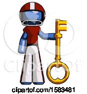 Poster, Art Print Of Blue Football Player Man Holding Key Made Of Gold