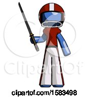 Poster, Art Print Of Blue Football Player Man Standing Up With Ninja Sword Katana