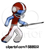 Poster, Art Print Of Blue Football Player Man Stabbing With Ninja Sword Katana