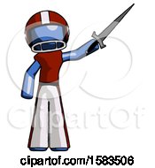 Poster, Art Print Of Blue Football Player Man Holding Sword In The Air Victoriously