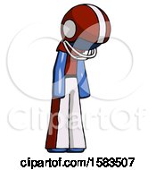 Blue Football Player Man Depressed With Head Down Turned Right