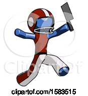 Poster, Art Print Of Blue Football Player Man Psycho Running With Meat Cleaver