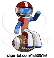 Poster, Art Print Of Blue Football Player Man Sitting On Giant Football