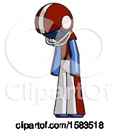 Poster, Art Print Of Blue Football Player Man Depressed With Head Down Turned Left