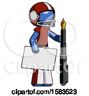 Poster, Art Print Of Blue Football Player Man Holding Large Envelope And Calligraphy Pen