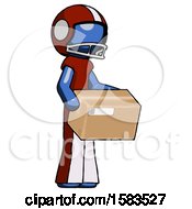 Poster, Art Print Of Blue Football Player Man Holding Package To Send Or Recieve In Mail