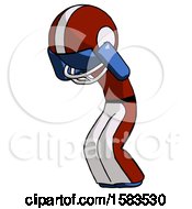 Blue Football Player Man With Headache Or Covering Ears Turned To His Left