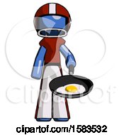Poster, Art Print Of Blue Football Player Man Frying Egg In Pan Or Wok