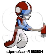 Poster, Art Print Of Blue Football Player Man With Ax Hitting Striking Or Chopping