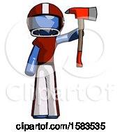 Poster, Art Print Of Blue Football Player Man Holding Up Red Firefighters Ax