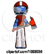 Poster, Art Print Of Blue Football Player Man Holding Red Fire Fighters Ax